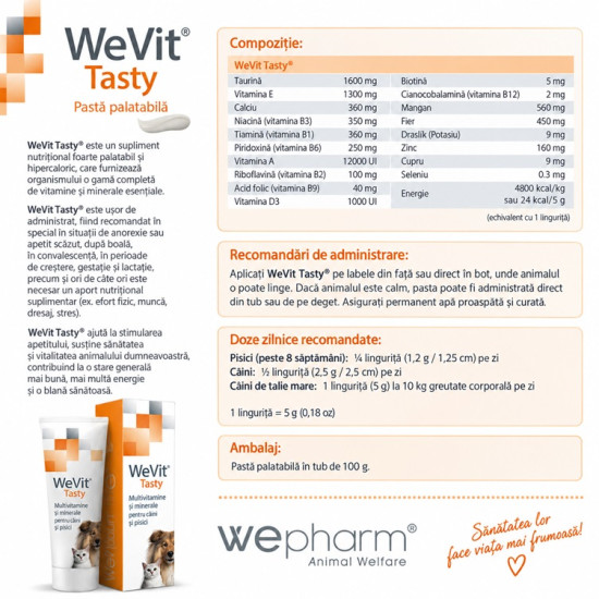 WeVit Tasty – Supliment Nutrițional pentru Câini și Pisici, 100 g – WePharm